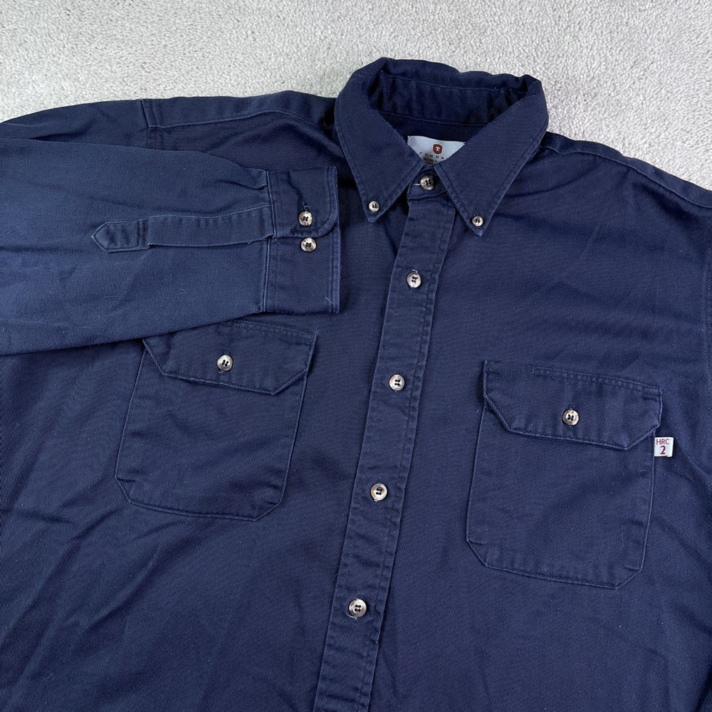 Tyndale Shirt Mens Large Navy Blue FR Flame Resistant HRC2 Long Sleeve Workwear